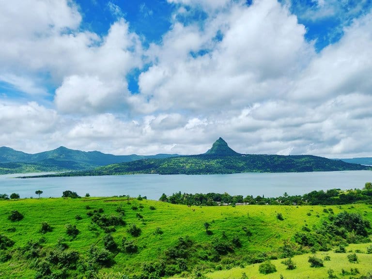 Evening lake and mountain view at Pavana near Pune