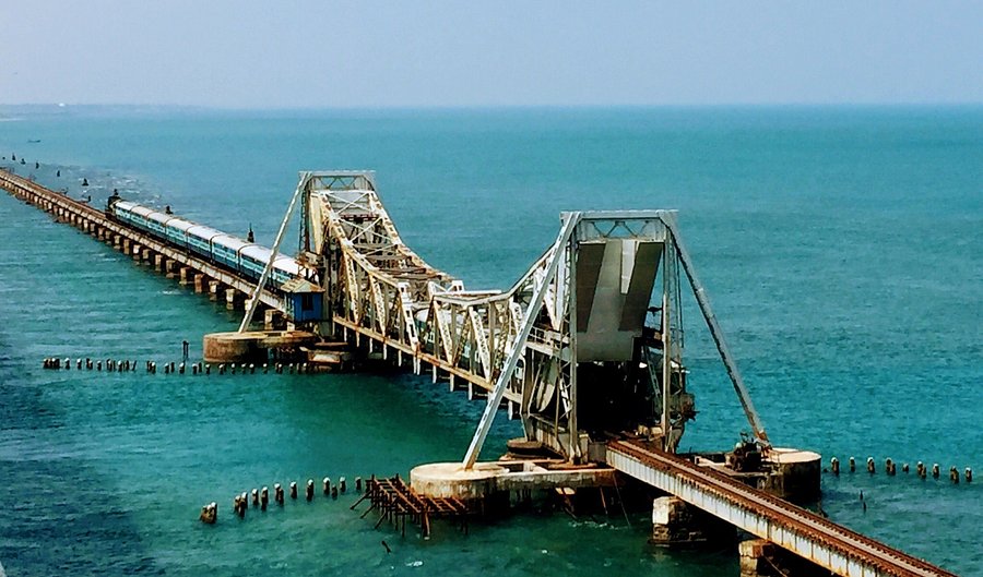 Pamban sea bridge connecting Rameshwaram island