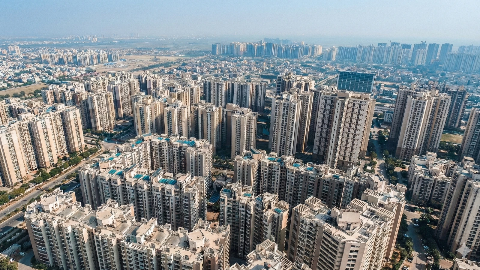 Modern skyline and urban roads in Noida city