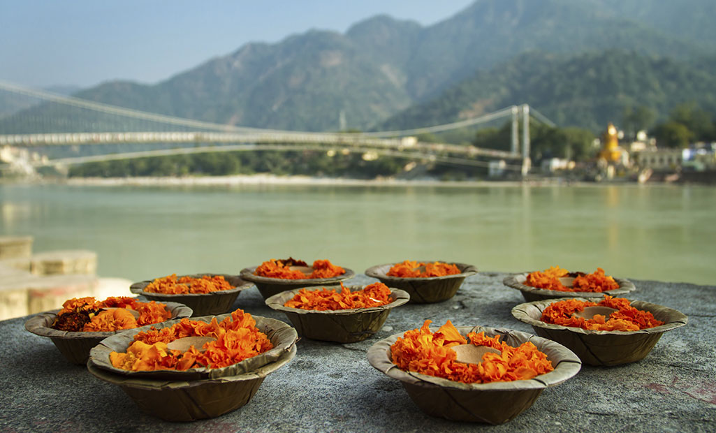 Morning view of Ganga and bridges in Rishikesh