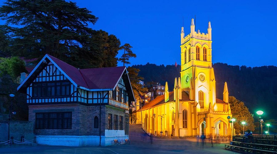 Christ Church and evening lights at Shimla Ridge