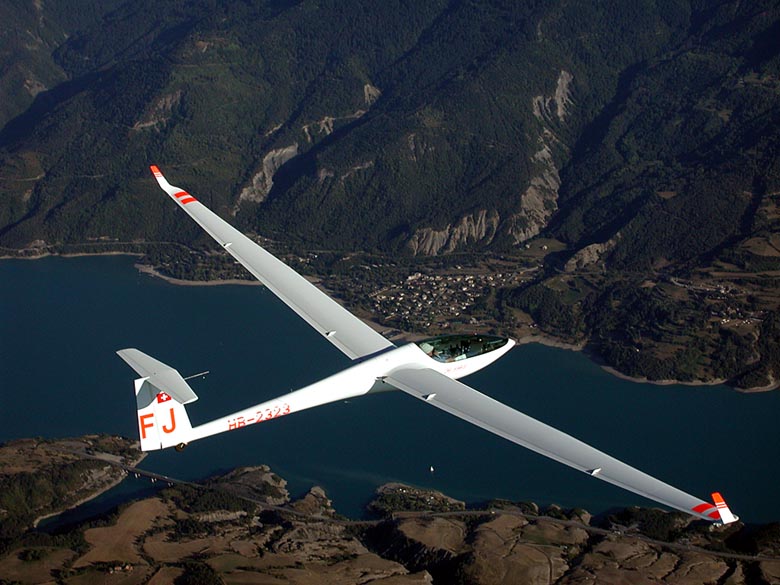 Airplane in glide attitude showing controlled flight without power