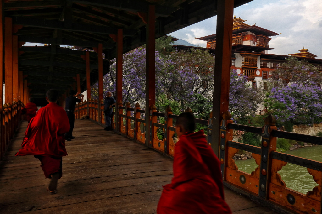 Interior courtyard of Punakha Dzong showing traditional architecture