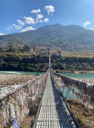 View near suspension bridge in Punakha valley