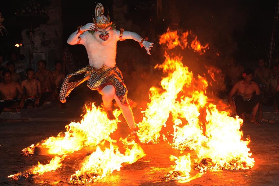 Kecak dance performance at Pura Taman Saraswati Temple