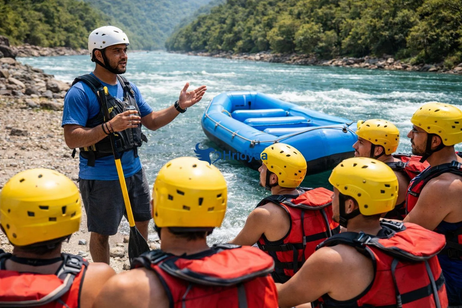 Professional rafting safety briefing in Rishikesh