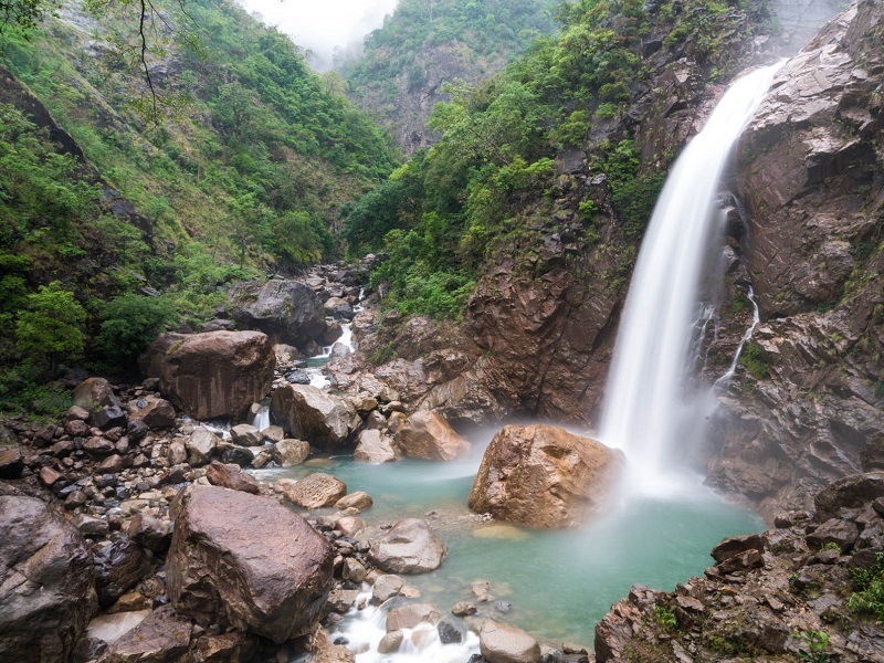 Rainbow Falls Meghalaya with rainbow formation