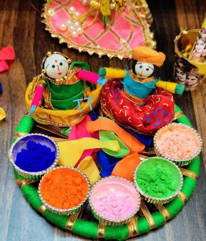 Colorful Holi powders arranged in bowls representing festival colors