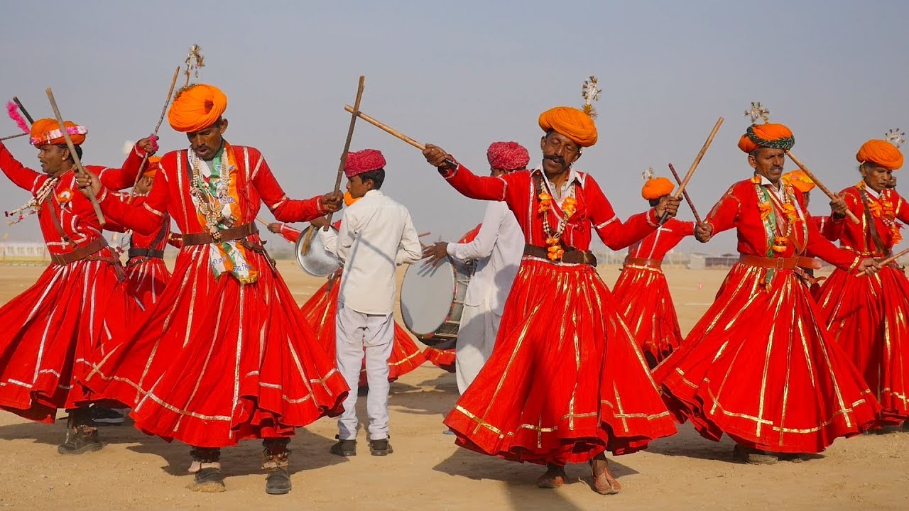 Traditional Rajasthani folk dancers performing during Holi festival
