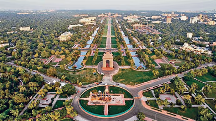Aerial view of Rajpath Kartavya Path in Delhi