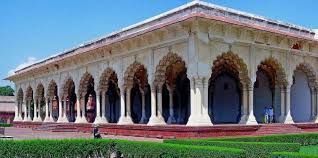 Diwan-i-Am Hall of Public Audience at Red Fort Delhi with marble throne