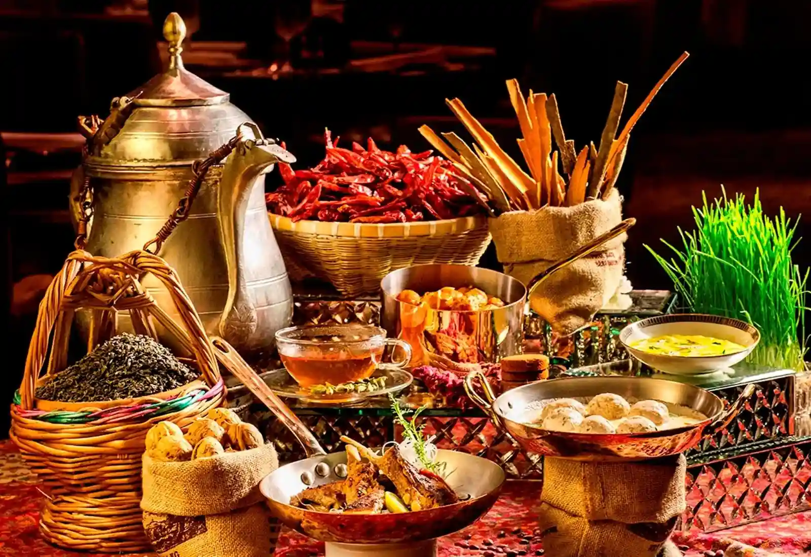 Spread of authentic Kashmiri dishes including Rogan Josh and Gushtaba
