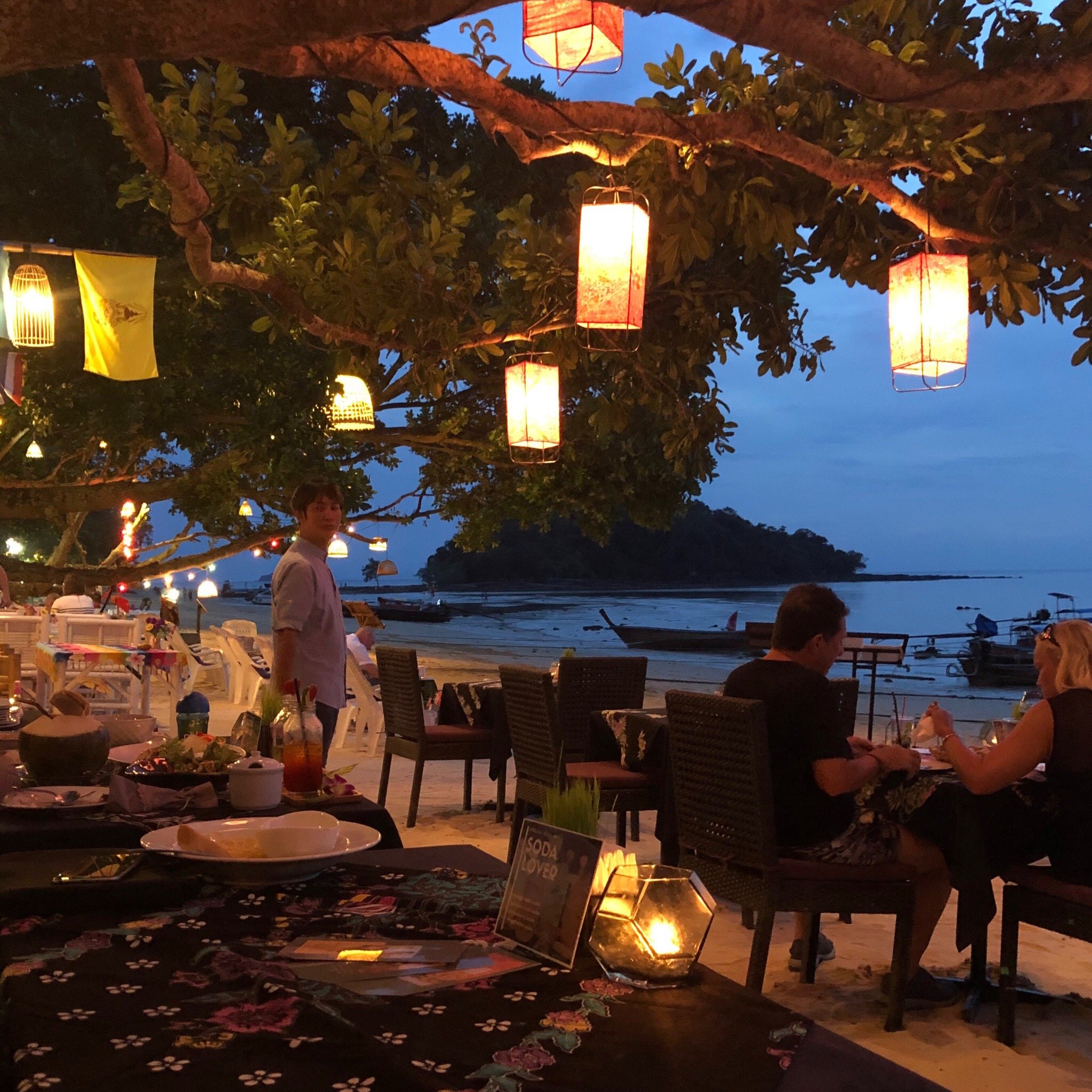 Sunset beach dining at Krabi restaurant