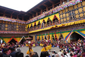 Monks Prayer Ceremony Rinpung Dzong Bhutan
