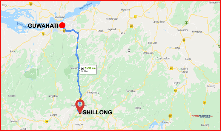Hill road section between Guwahati and Shillong