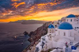 Spectacular sunset over Santorini caldera