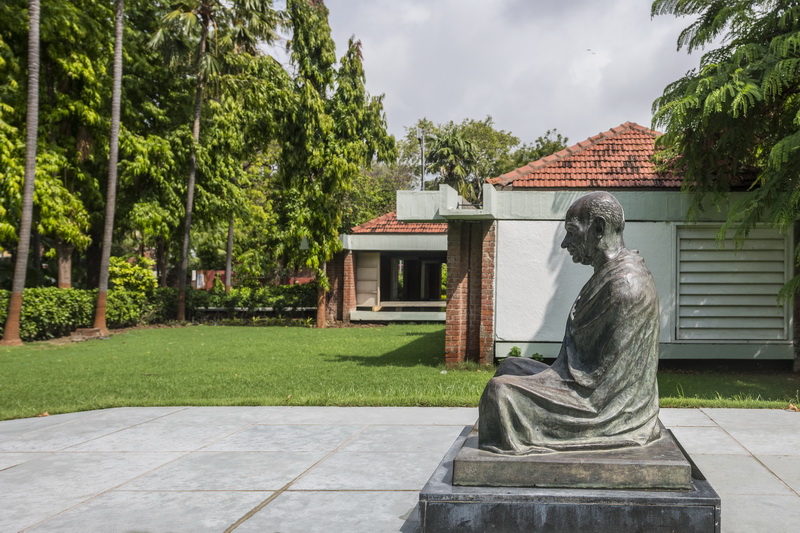 Peaceful view of Sabarmati Ashram with Gandhi's residence