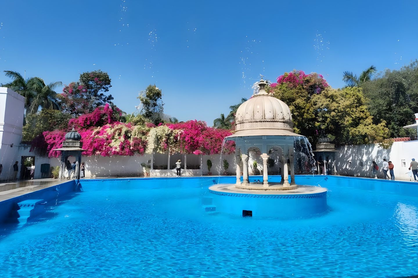 Lotus pool and marble pavilion inside Saheliyon Ki Bari garden