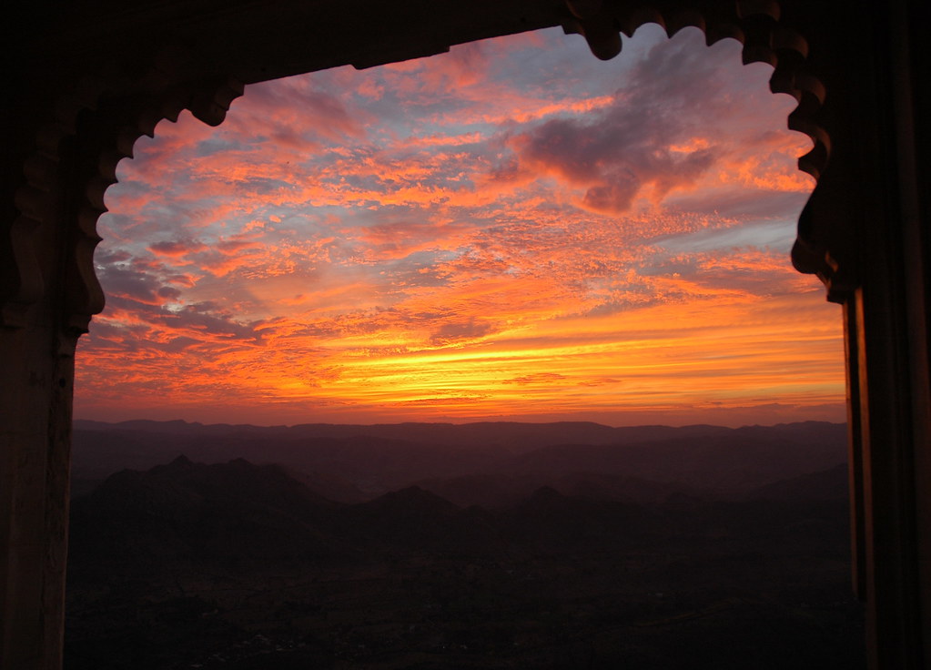 Spectacular sunset view from Sajjangarh Palace