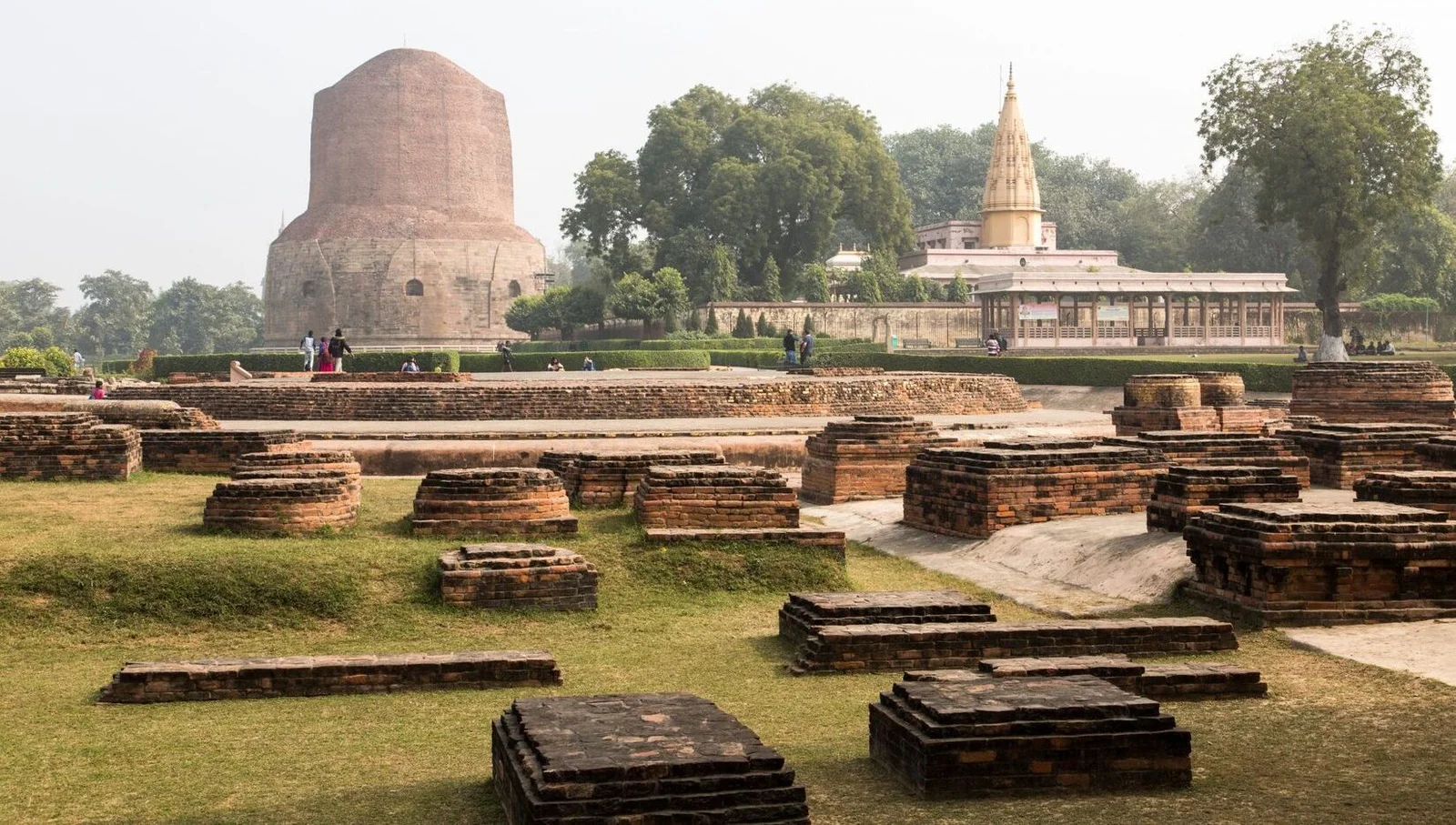 Sarnath temple and heritage complex near Varanasi with Buddhist architecture