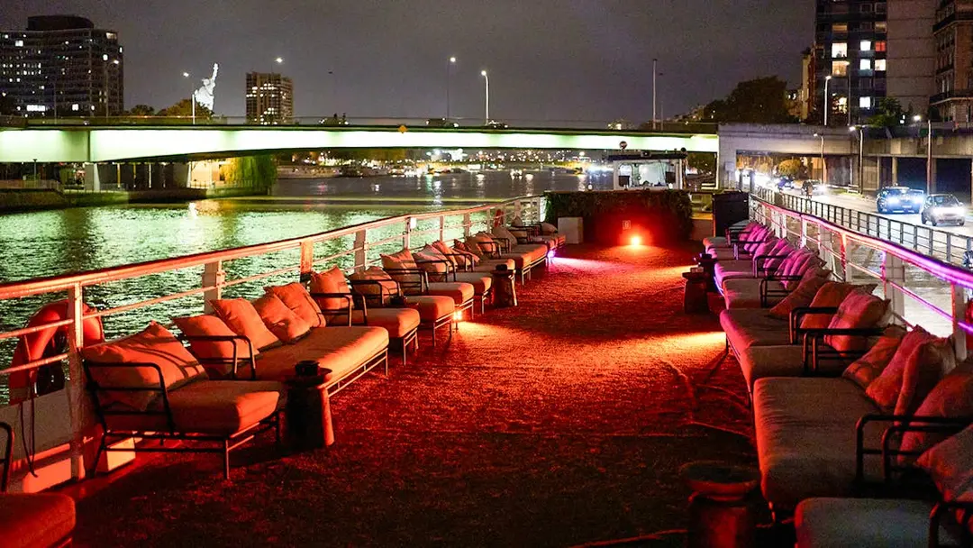 Dinner cruise deck setup on Seine river