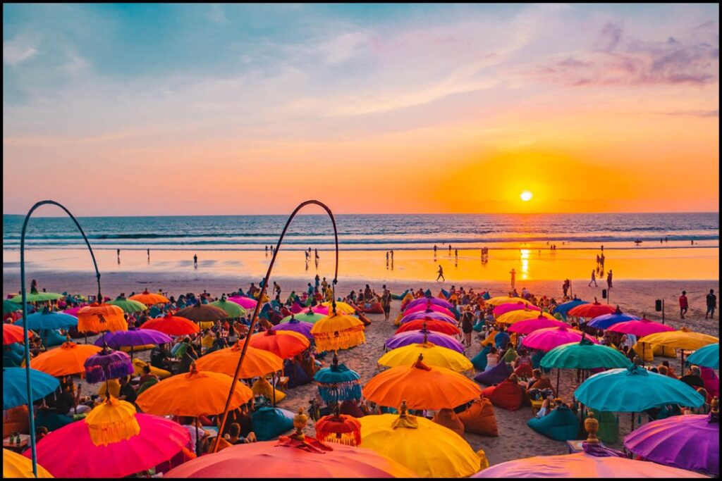 Sunset near Seminyak Beach after shopping hours