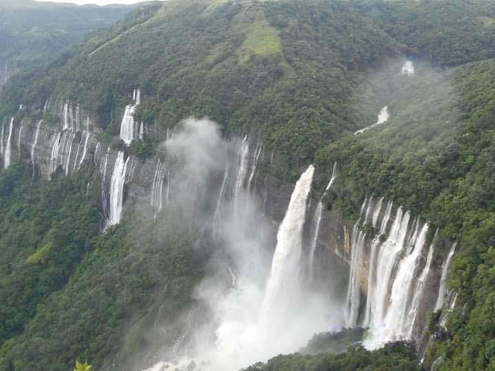 Seven Sisters Falls in Meghalaya during monsoon