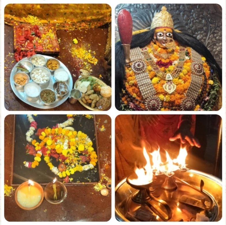 Evening Devi aarti at a Shakti temple in India