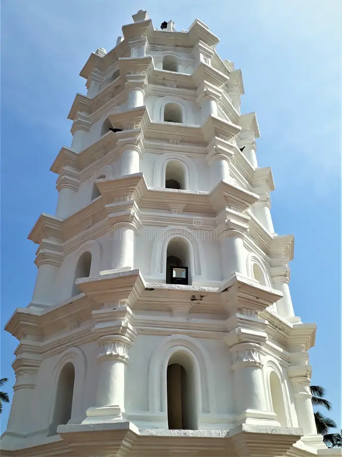 Deepastambha and temple courtyard at Shanta Durga