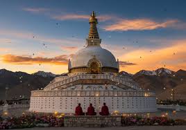 Golden-hour sunset view at Shanti Stupa Leh