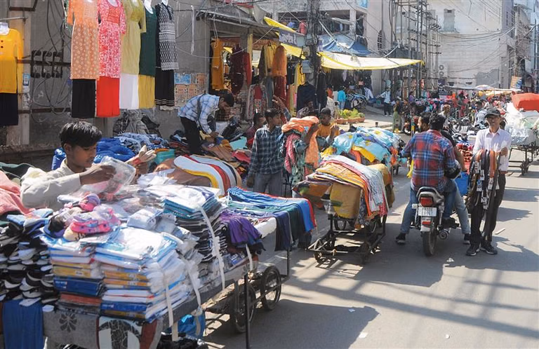 Ambala market street view with shops