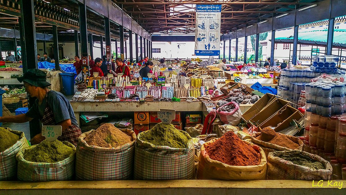 Traditional market shopping in Thimphu Bhutan