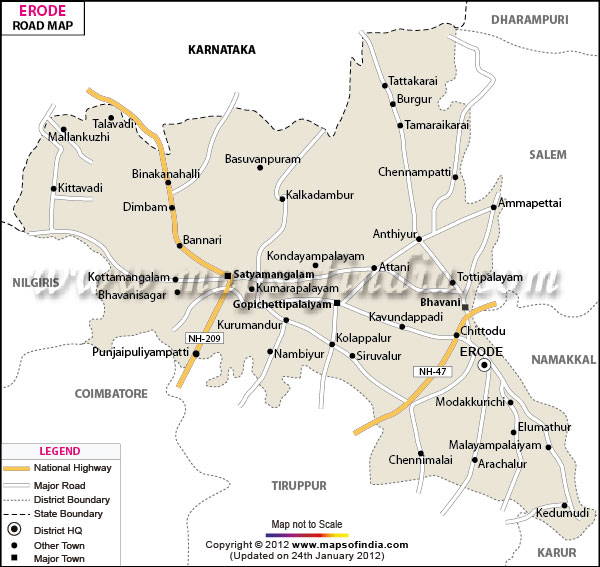 Shopping route map for Erode showing Kongu Main Road and other areas