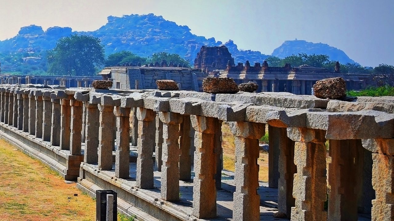 Hampi Bazaar showing shops near Virupaksha Temple with local handicrafts