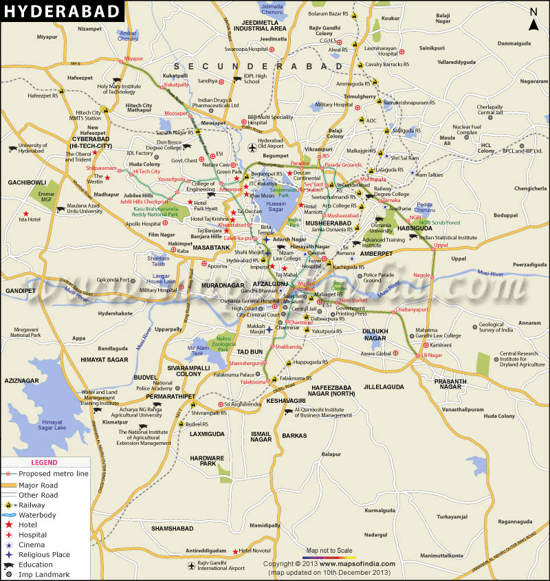 Shopping route map for Hyderabad showing Laad Bazaar and other areas