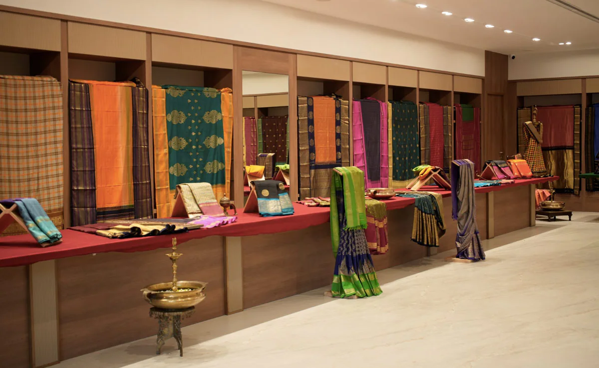 Kanchipuram silk saree showroom display
