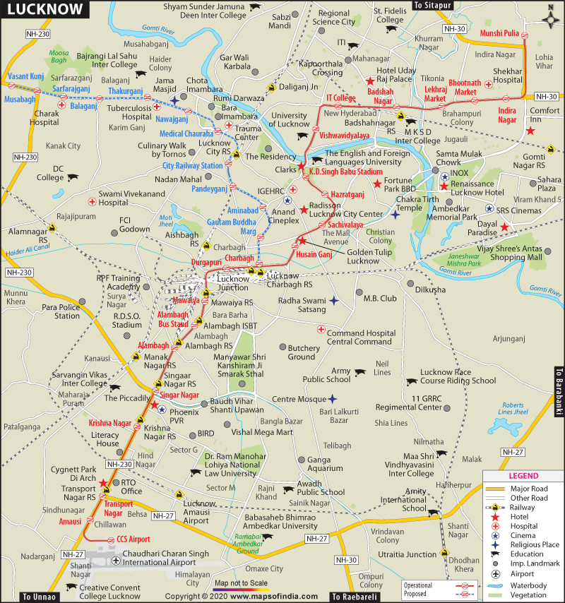 Shopping route map for Lucknow showing Chowk, Aminabad, and Hazratganj
