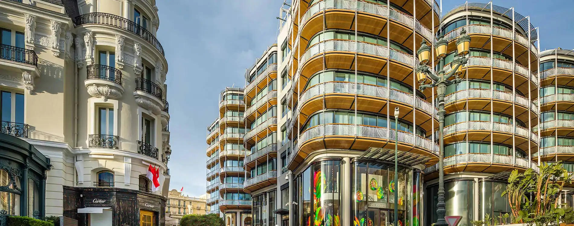 Luxury shopping district in Monte Carlo with designer boutiques and elegant architecture
