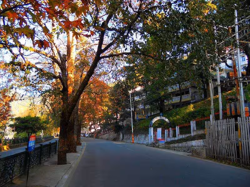 Mall Road along Naini Lake with shops and tourists