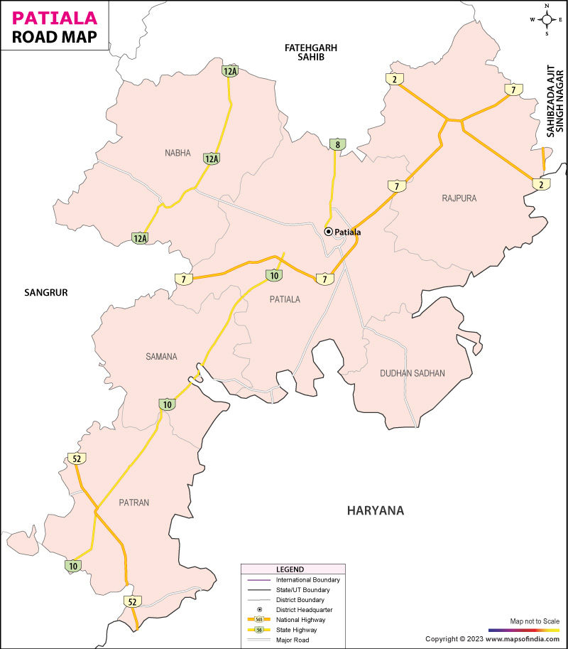Shopping route map for Patiala showing markets and shopping areas