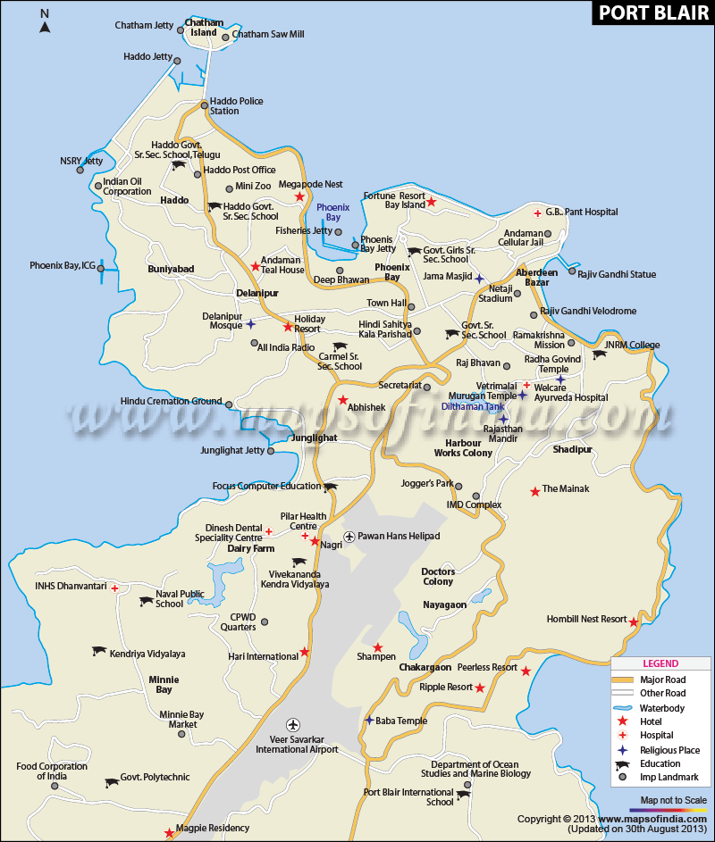Shopping route map for Port Blair showing markets and attractions