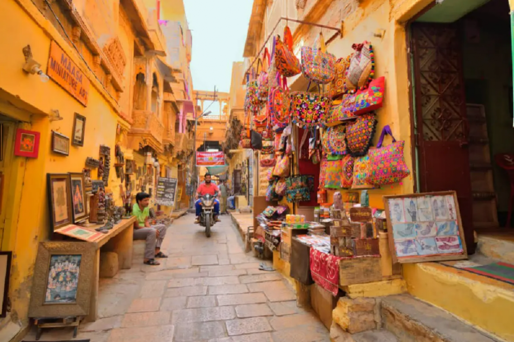Crowded shopping lane in Rajasthan city