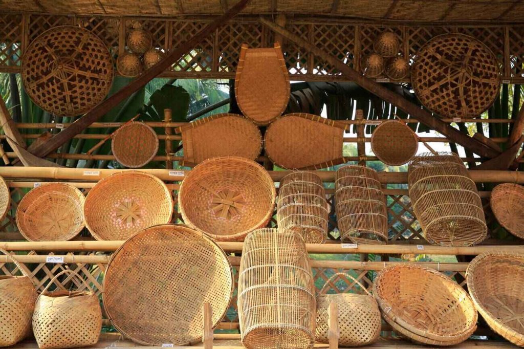 Khasi handicrafts and woven items displayed in Shillong market