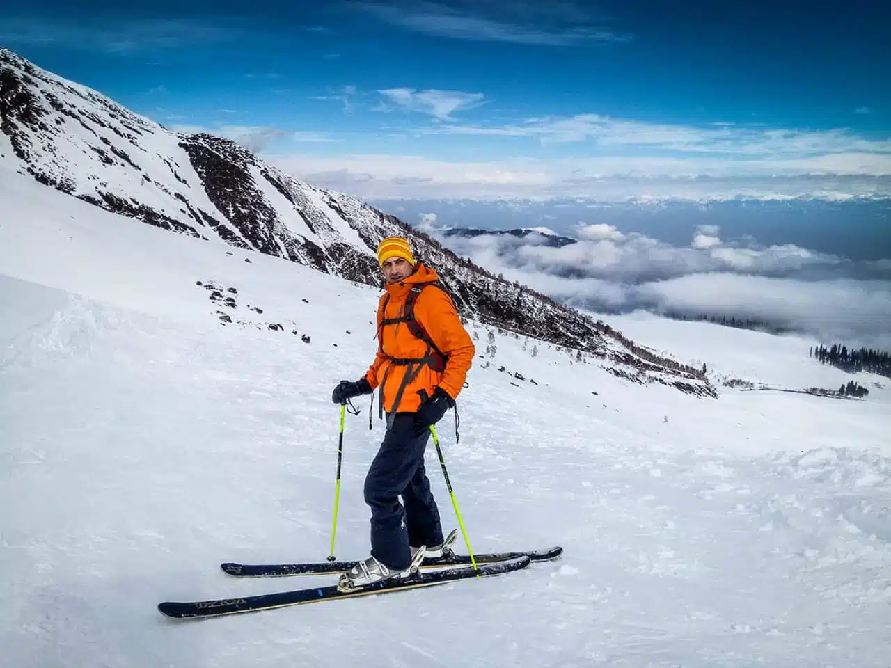 Beginner skier learning at Gulmarg