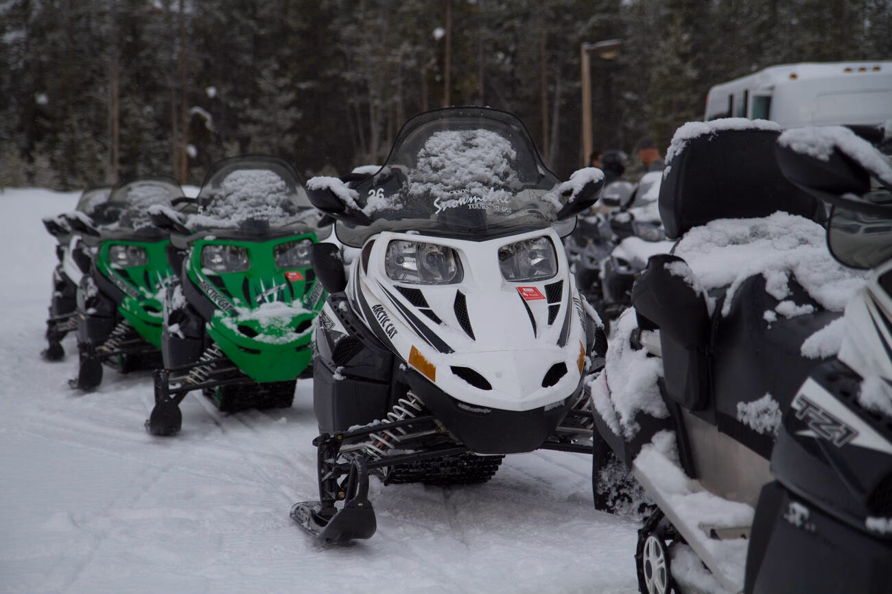 Tourists preparing for snowmobile ride in Gulmarg