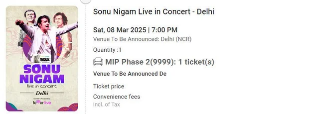 Concert ticket and booking plan for Sonu Nigam live show