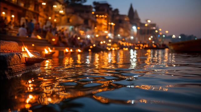 River aarti and reflection during spiritual trip
