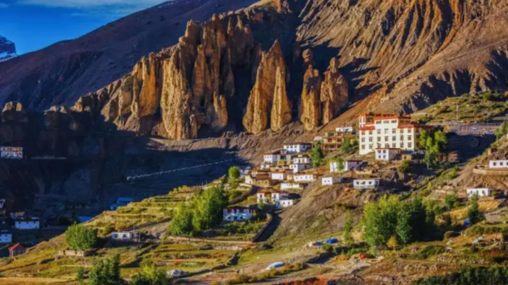 High-altitude monastery and clear October sky in Spiti