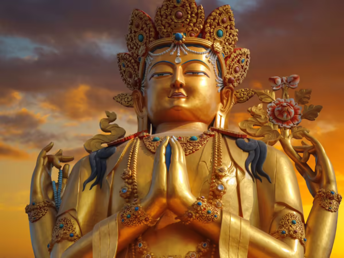 Sacred Chenrezig statue inside Spituk Gompa