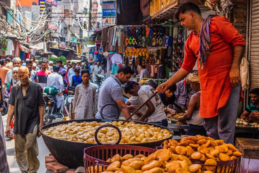 Street food lanes and stalls in Delhi